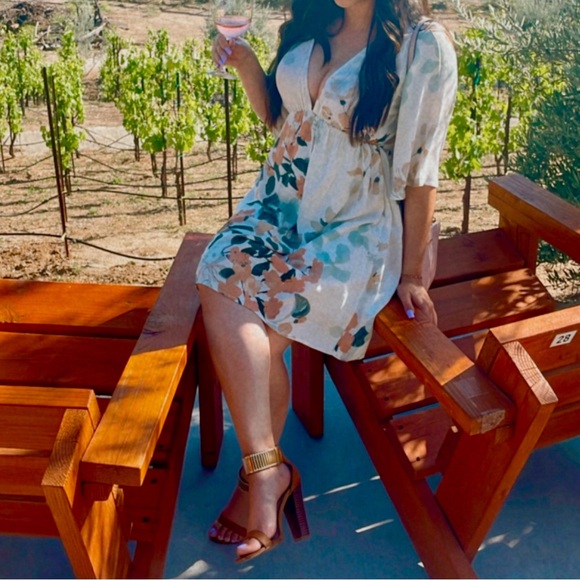 Lovestitch Floral Mini Dress - Cream and Blue - Picture 1 of 2
